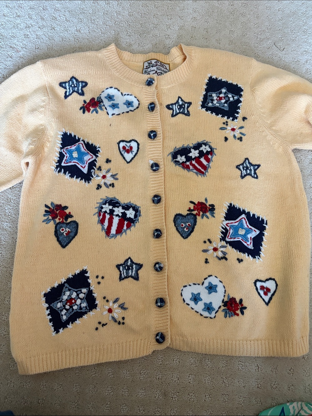 Vintage Yellow Embroidered Heart & Star Cardigan Sweater